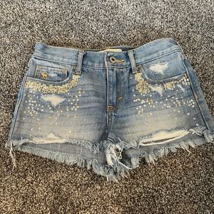 Abercrombie kids size 12 light blue distressed sequined denim shorts